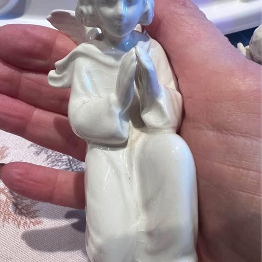 German, vintage, sacrart angel, white figurine.
